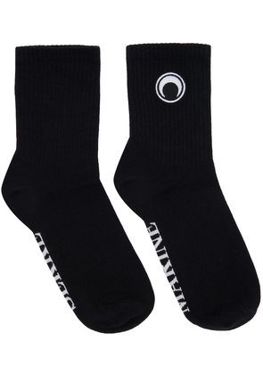 Marine Serre Black Organic Cotton Rib Ankle Socks