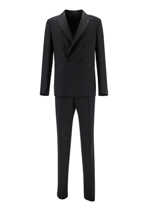 Tagliatore Black Double-Breasted Tuxedo With Peak Revers In Wool Man