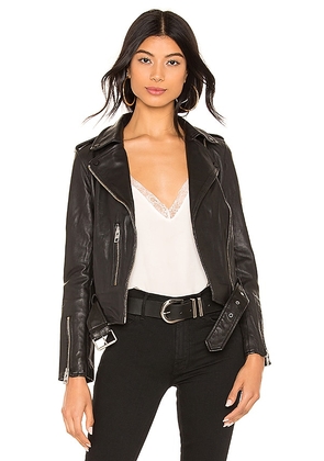 ALLSAINTS Balfern Leather Biker Jacket in Black. Size 2, 4.
