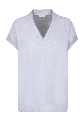 Brunello Cucinelli V-Neck Silver T-Shirt