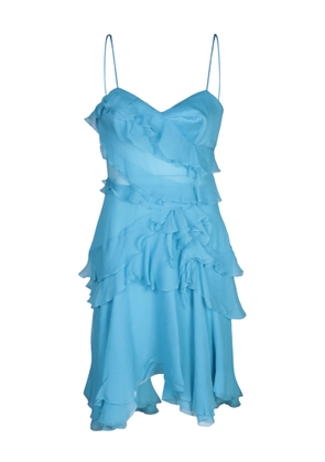 Ermanno Scervino Blue Silk Mini Dress With Ruffles