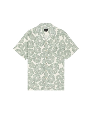 Brixton Bunker Slub Short Sleeve Camp Collar Shirt in White. Size M, S, XL/1X.