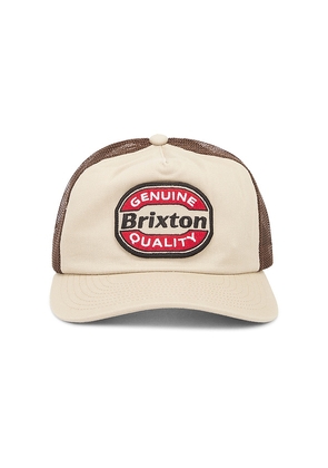 Brixton Keaton Netplus Trucker Hat in Beige.