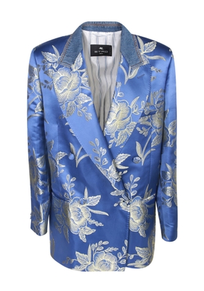 Etro Jacquard Double-Breasted Blue Jacket