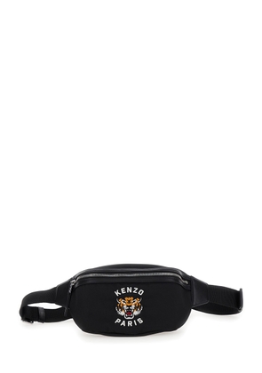 Kenzo Varsity Black Fanny Pack With Logo Embroidery In Tech Fabric Man