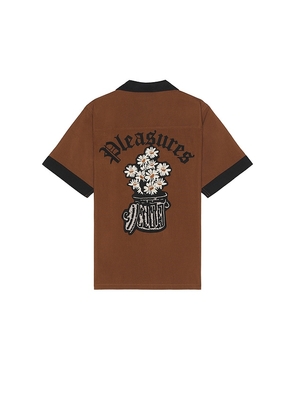 Pleasures Daisy Bowling Button Down in Brown. Size M, S, XL/1X.