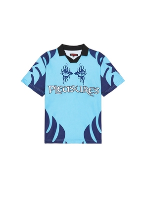 Pleasures Afterlife Soccer Jersey in Blue. Size M, S, XL/1X.