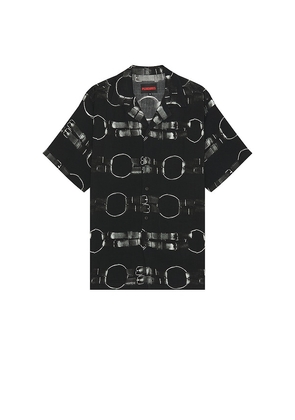 Pleasures Straps Button Down Shirt in Black. Size M, S, XL/1X.