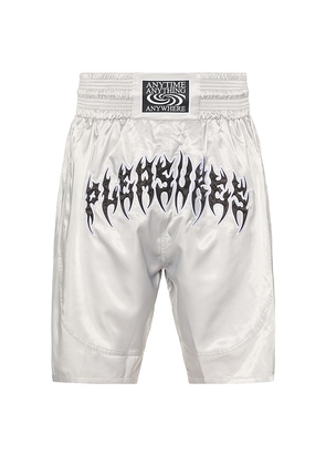 Pleasures Anywhere Muay Thai Shorts in Light Grey. Size M, S, XL/1X.
