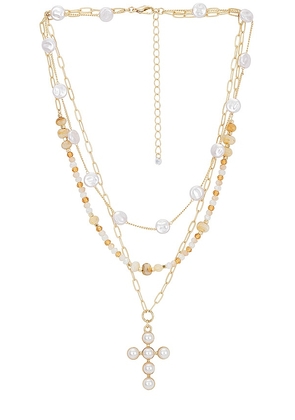 8 Other Reasons Cross Layered Necklace in Metallic Gold.