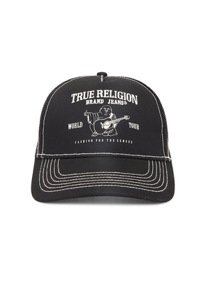 True Religion Buddha Logo Trucker Hat in Black.