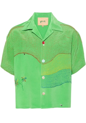 Glass Cypress curve-embroidered silk shirt - Green
