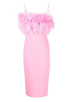 NISSA feather-trim detail midi dress - Pink