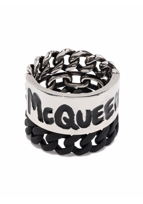 Alexander McQueen graffiti curb chain ring - Silver