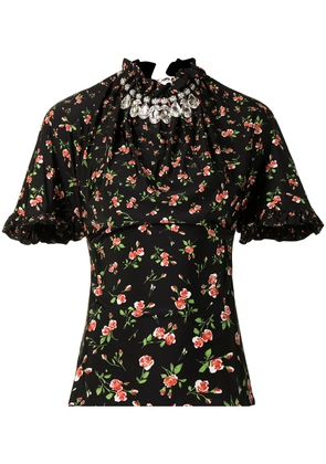 Rabanne floral-print jewelled blouse - Black