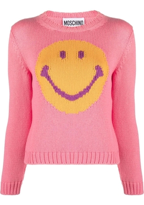 Moschino smiley logo chunky intarsia knit jumper - Pink