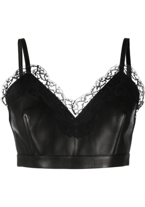 Alexander McQueen cropped lace-trim leather top - Black
