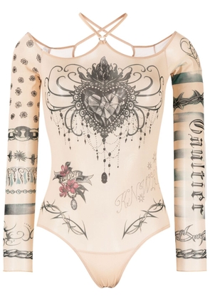 Jean Paul Gaultier x KNWLS tattoo-print long-sleeve bodysuit - Neutrals