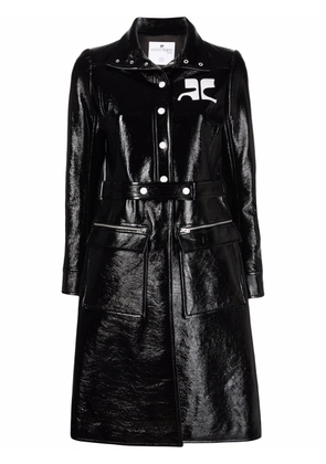 Courrèges logo-print lacquered-effect trench coat - Black