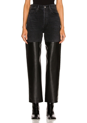 AGOLDE Pieced 90's Pinch Waist Jean in Howl & Detox Recycled Leather - Black. Size 23 (also in 24, 25, 27).