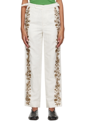 Bode Off-White Beaded Wheat Flower Trousers