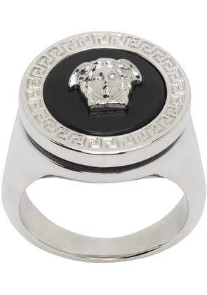 Versace Silver & Black Enamel Medusa Ring