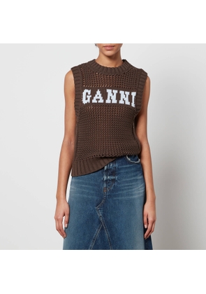 Ganni Logo Open-knit Cotton-Blend Vest - XS