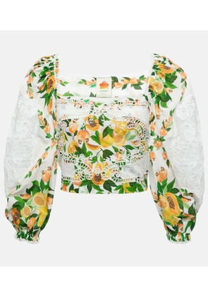 Farm Rio Lace-trimmed printed cotton blouse