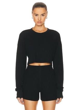 Eterne Cropped Oversized Thermal Top in Black - Black. Size XS (also in L, M).