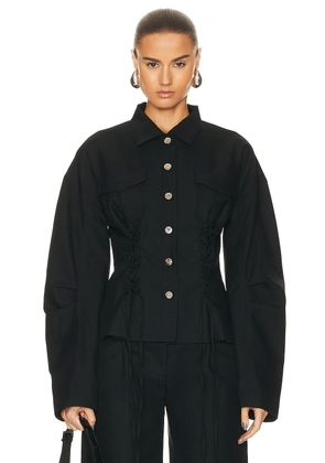 PRISCAVera Wool Laced Cocoon Jacket in Black - Black. Size S (also in ).