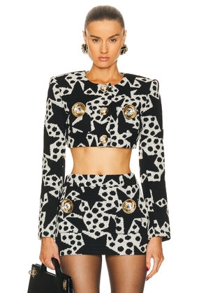 AREA Crystal Medallion Cropped Blazer in Dotted Stars - Black. Size 6 (also in ).