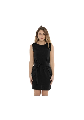 Imperfect Elegant Sleeveless Black Cotton Dress with Belt - S
