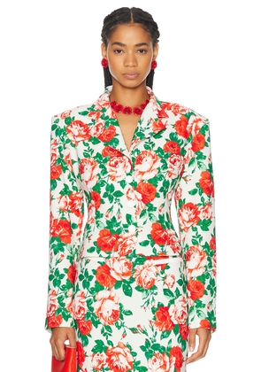 Rowen Rose Sable Printed Oversized Tailored Jacket in Cream & Red Roses - Cream. Size 34 (also in 36, 40).