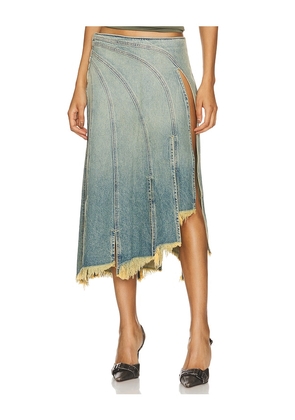 EB Denim Sorriso Maxi Skirt in Blue. Size L, XL, XS.