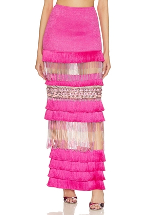 PatBO Hand Beaded Fringe Maxi Skirt in Pink. Size 4.