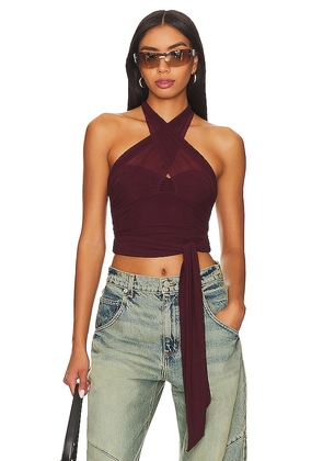 MAJORELLE Charlize Halter Top in Wine. Size XS.