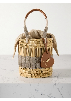 Aquazzura - Sunkissed Crystal-embellished Leather-trimmed Raffia And Canvas Tote - Neutrals - One size