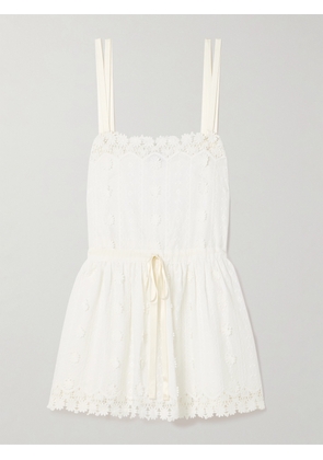 Miguelina - Brielle Crochet-trimmed Embroidered Cotton-voile Mini Dress - White - x small,small,medium,large