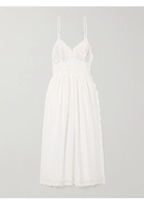 Miguelina - Hollis Appliquéd Embroidered Guipure Lace-trimmed Cotton-voile Midi Dress - Off-white - x small,small,medium,large