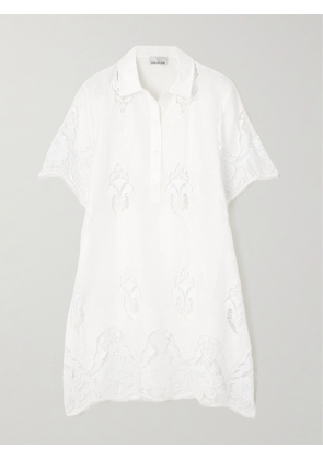 Miguelina - Elle Broderie Anglaise-trimmed Linen Mini Dress - White - x small,small,medium,large
