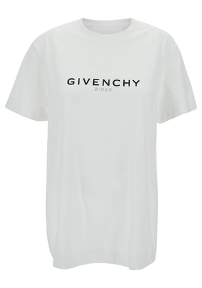 Givenchy White Crewneck T-Shirt With Contrasting Logo Print In Cotton Woman