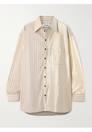 Christopher John Rogers - Oversized Striped Patchwork Silk-satin, Cotton-poplin And Cotton-blend Shirt - Neutrals - x small,small,medium,large,x large,xx large