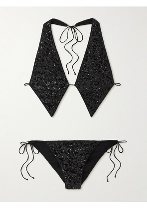 Oséree - Sequined Halterneck Bikini - Black - small,medium,large,x large