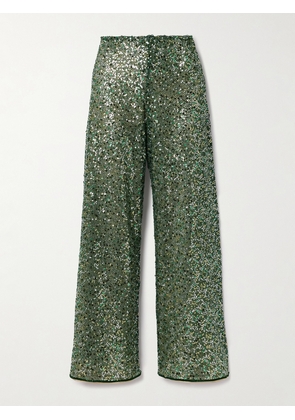 Oséree - Netquins Sequin-embellished Open-knit Wide-leg Pants - Green - small,medium,large,x large