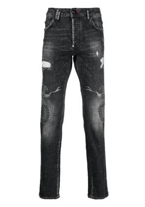 Philipp Plein snake-motif ripped jeans - Grey