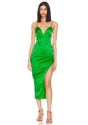 SER.O.YA Jamila Silk Corset Dress in Green. Size L, XS.