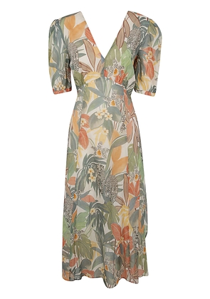 Twinset Jungle Print V-Neck Popeline Dress