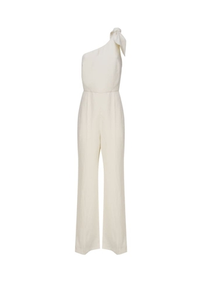 Chloé One-Shoulder Linen Canvas Jumpsuit With Decorative Bow