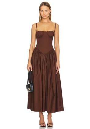Tularosa Emma Midi Dress in Chocolate. Size XS.