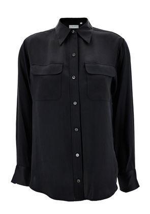 Equipment Signature Black Shirt With Two Patch Pockets In Silk Woman